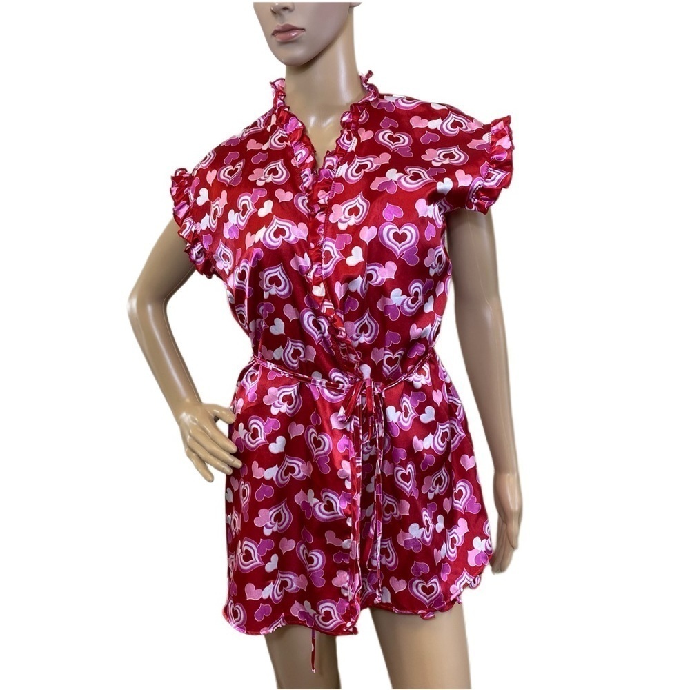 Seductive Wear Pajamas One Piece Sleeper with Robe - Red with Hearts